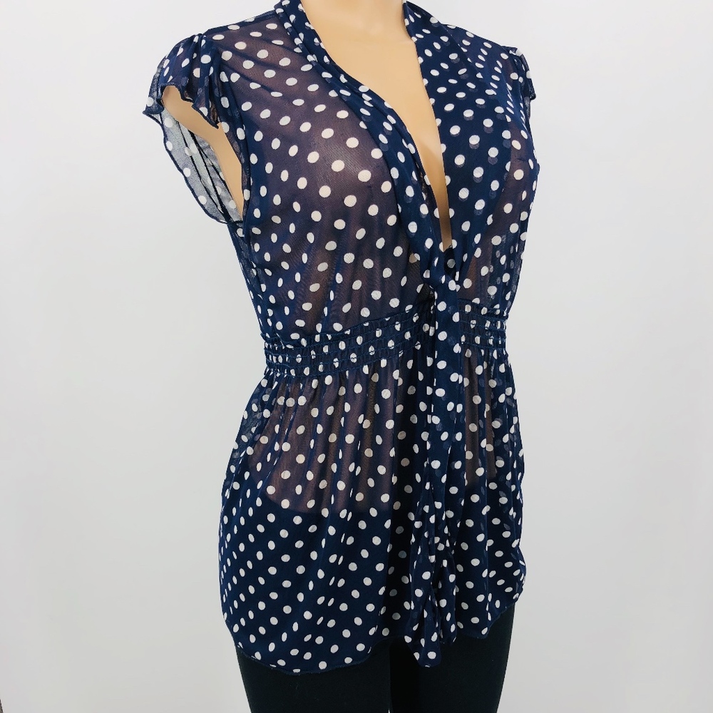 4 for $25 SALE!!!! Sheer Polka Dot V-neck Blouse - Picture 2 of 6